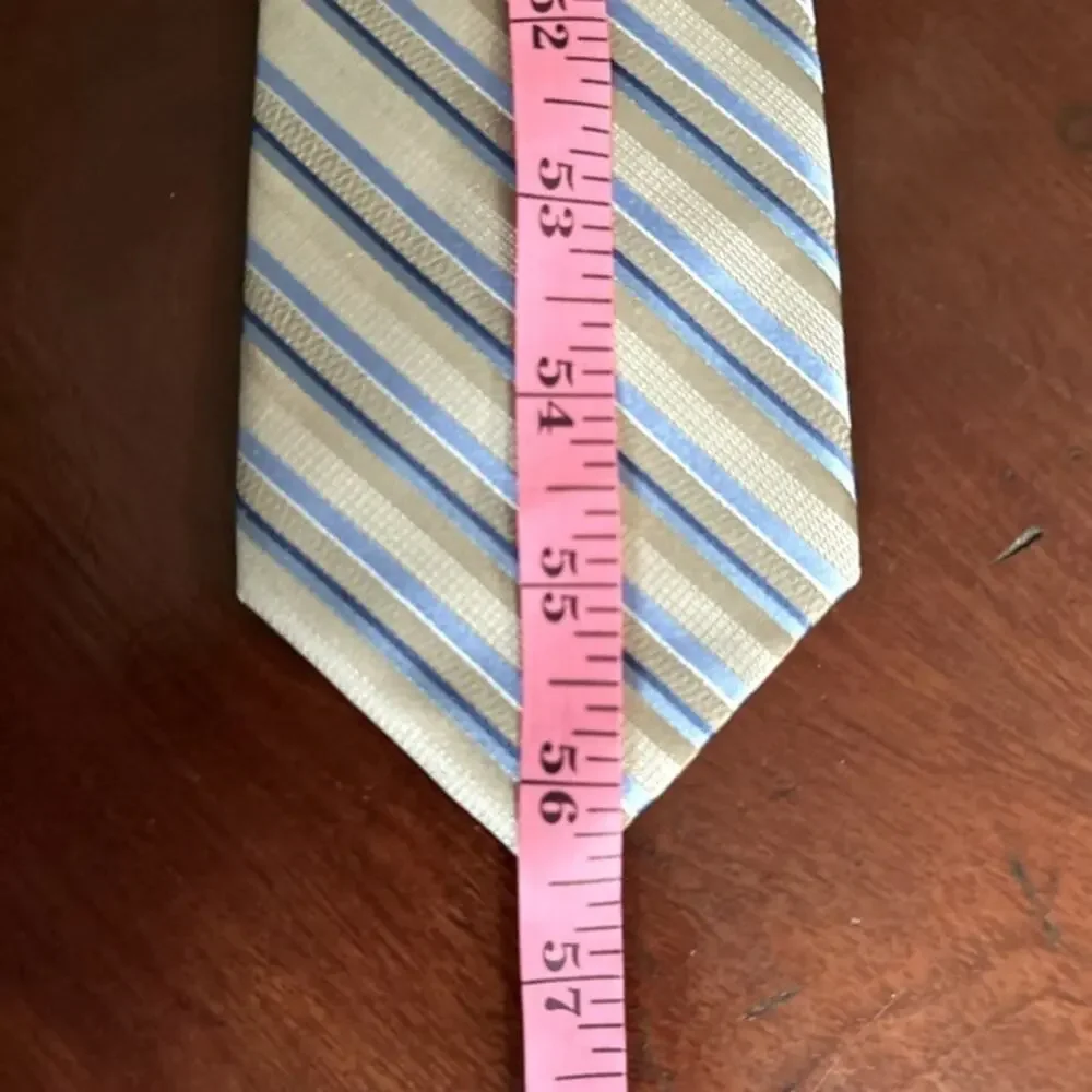Croft & Barrow 100% Silk Tan Light Blue Mens Diagonal Stripe Tie Retro NWOT